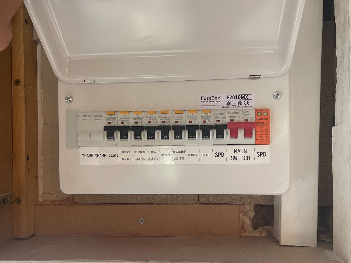 New RCBO consumer unit with every circuit on its own labelled breaker